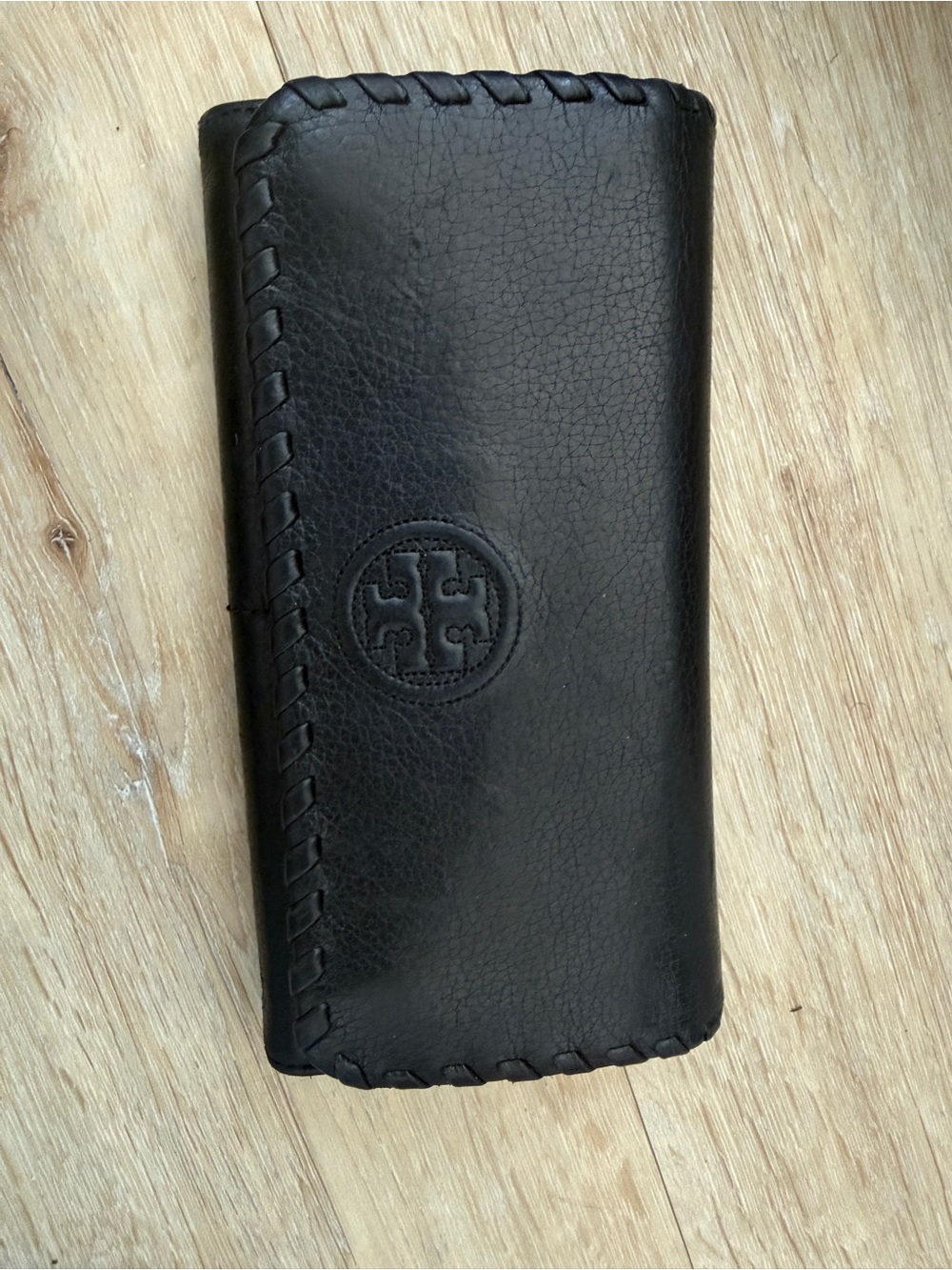 Tory Burch Black Leather Long Continental Wallet with Braided Trim